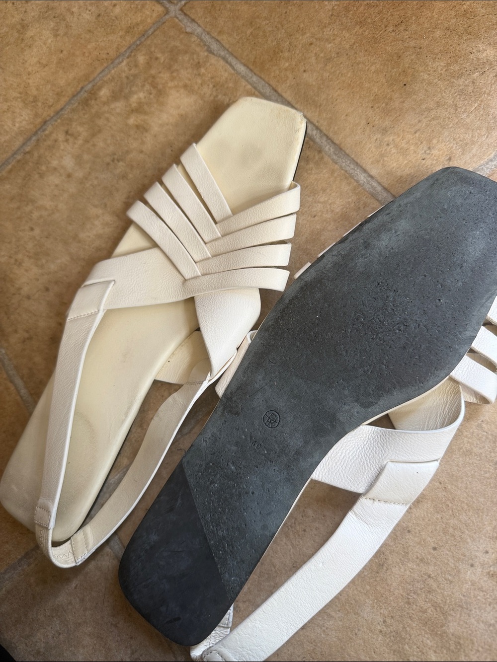 The Row Cream Strappy Slingback Flats